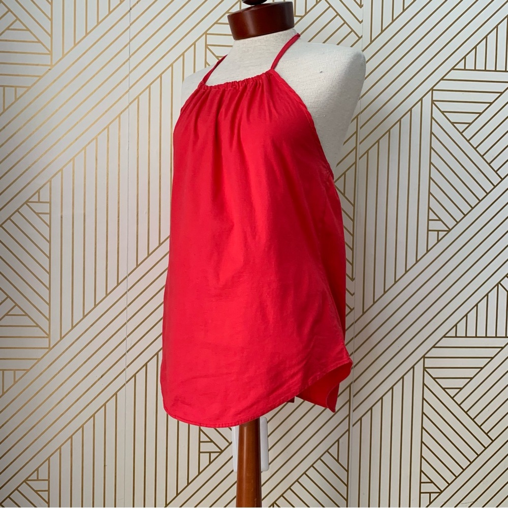 Coral Pink Cotton scoop neck Y2K halter top 90s 2000s tie neck button back S